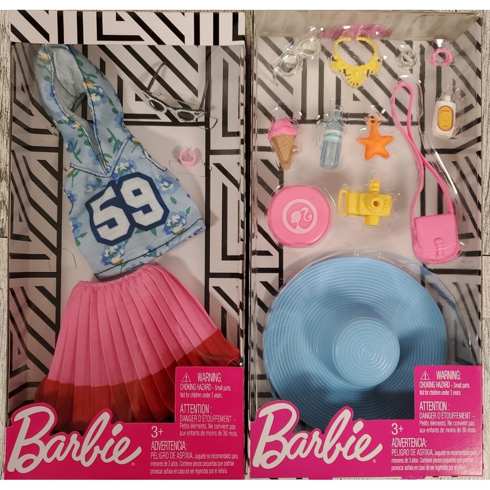 Barbie Sport Skirt Set w/Sunglasses Hat & Purse Accessories Lot of 2 NEW